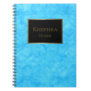 Cuaderno Blue Watercolor Black And Gold Name