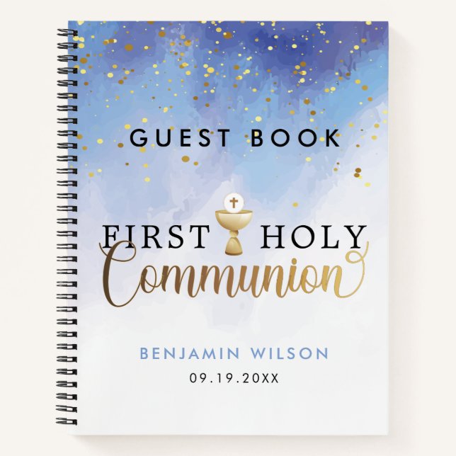 Cuaderno Blue Watercolor First Holy Communia Guest Book (Anverso)