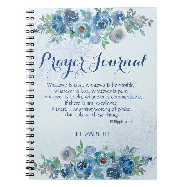 Cuaderno Blue Watercolor Floral Biblia Nombre Rezo Diario (Frente)