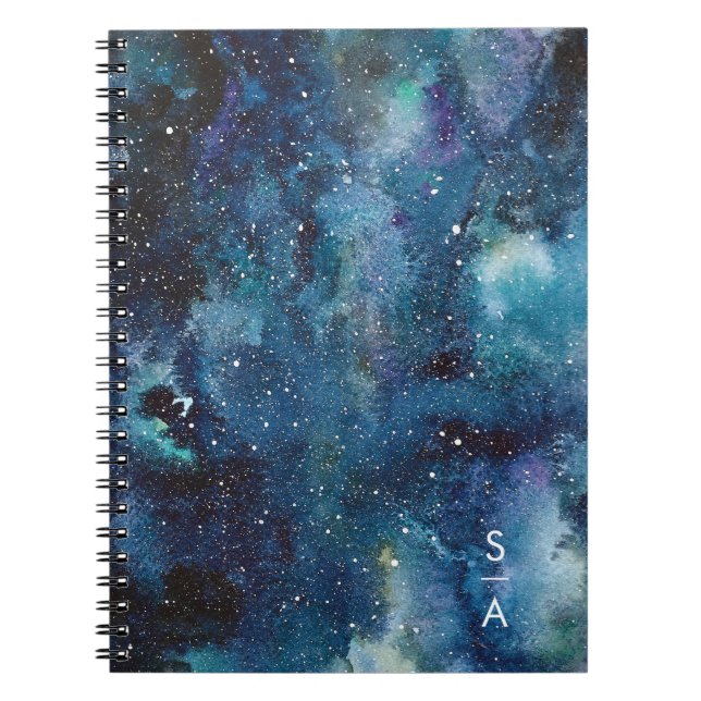 Cuaderno Blue Watercolor Galaxy Space Stars Iniciales (Frente)