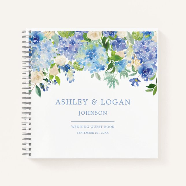 Cuaderno Blue Watercolor hidrangea Boda Guest Book (Anverso)