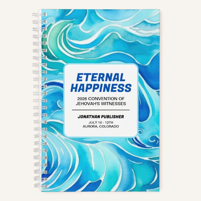 Cuaderno Blue Watercolor Waves Eternal Happiness Convention (Anverso)
