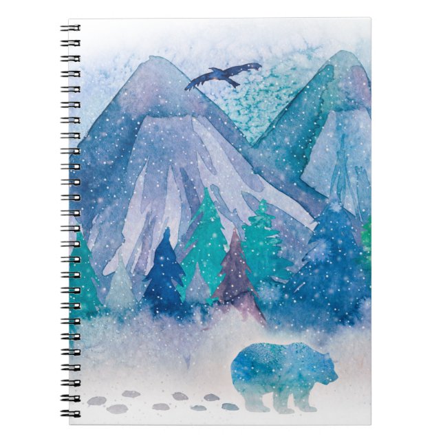 Cuaderno Blue Watercolor Winter Mountain Landscape Art (Frente)