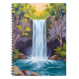 Cuaderno Blue Waterfall | Forest Landscape Nature Painting