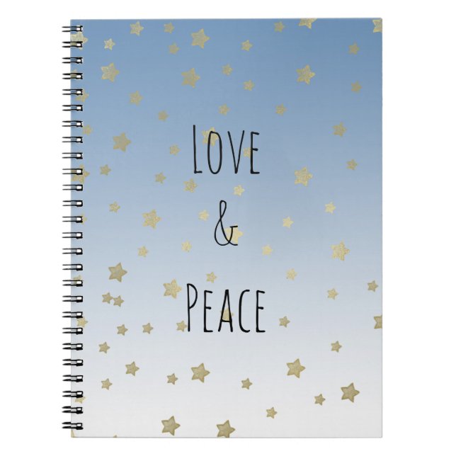 Cuaderno Blue White Gold Stars ama la paz (Frente)