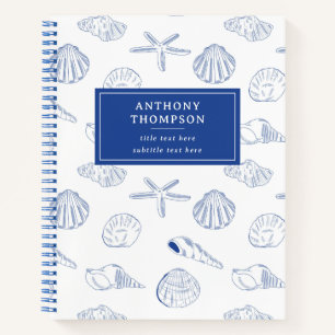 Cuaderno Blue White Hand Drawing Sea Shells Beach Summer