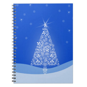 Cuaderno Blue White Merry Christmas Tree Stars Night Light