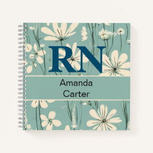 Cuaderno Blue White Modern Daisy Nombre Personalizado RN En