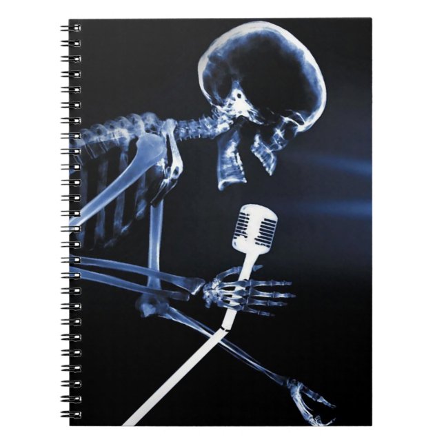 Cuaderno Blue X-Ray Vision Skeleton canta en micrófono (Frente)