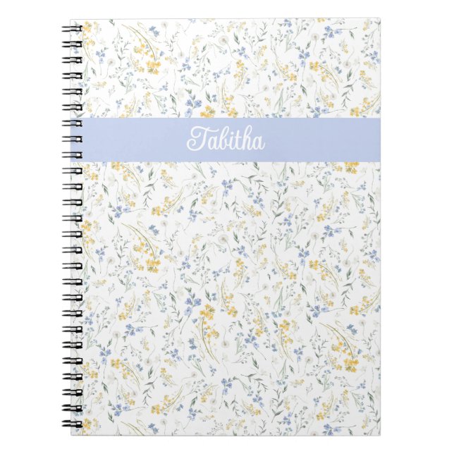Cuaderno Blue Yellow Wildflower Pattern Custom Name (Frente)