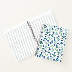 Cuaderno Blueberries con patrón de hojas verdes