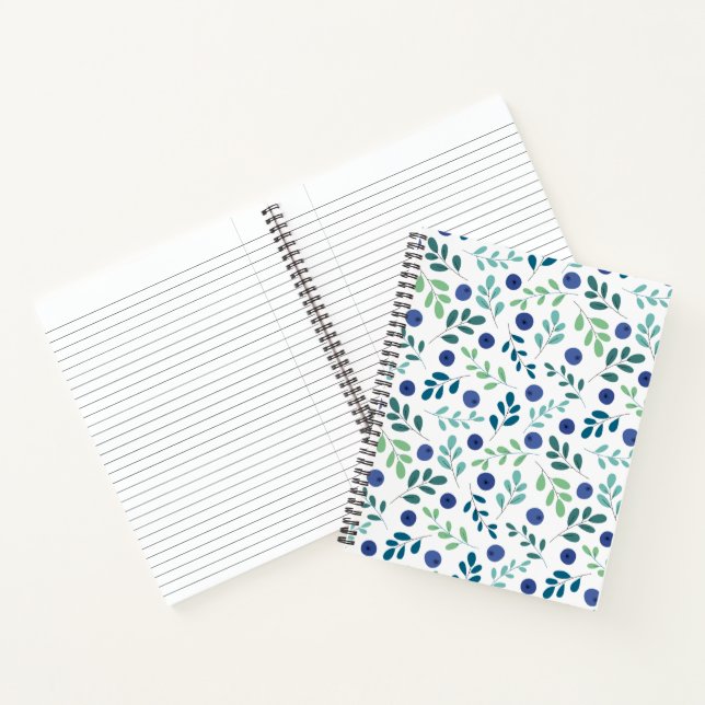 Cuaderno Blueberries con patrón de hojas verdes (Interior)