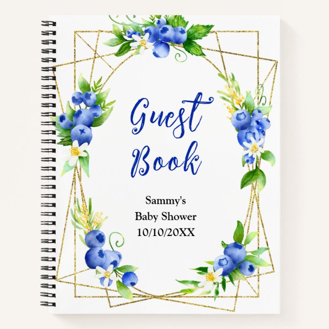 Cuaderno Blueberry Floral Baby Shower Guest Book (Anverso)