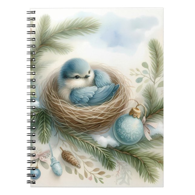 Cuaderno Bluebird Nest with Ornaments in Winter Pines  (Frente)