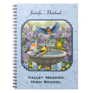 Cuaderno Bluebirds Goldfinches Flower Garden Fuente Azul
