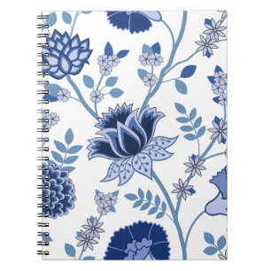 Cuaderno Blues del patrón de floral de jacobea en blanco