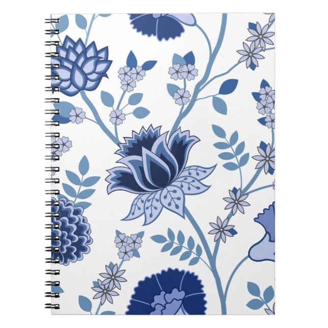 Cuaderno Blues del patrón de floral de jacobea en blanco (Frente)
