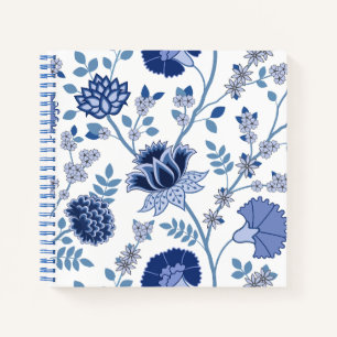 Cuaderno Blues del patrón de floral de jacobea en blanco