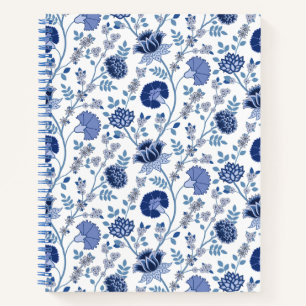 Cuaderno Blues del patrón floral jacobeo en blanco