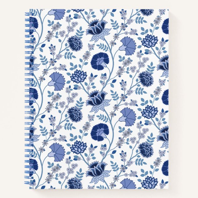 Cuaderno Blues del patrón floral jacobeo en blanco (Anverso)