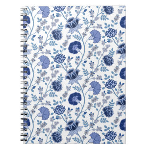 Cuaderno Blues del patrón floral jacobeo en blanco