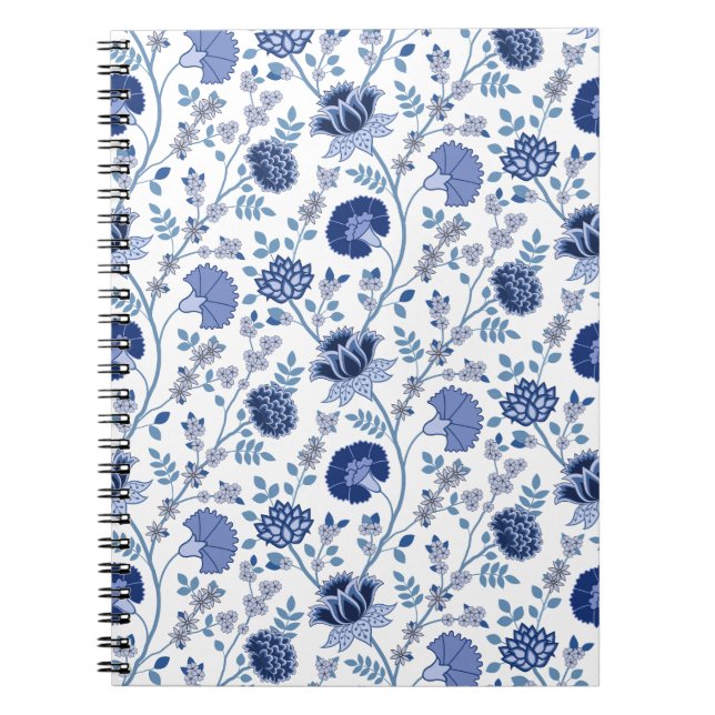 Cuaderno Blues del patrón floral jacobeo en blanco (Frente)