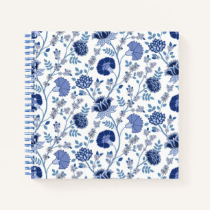 Cuaderno Blues del patrón floral jacobeo en blanco
