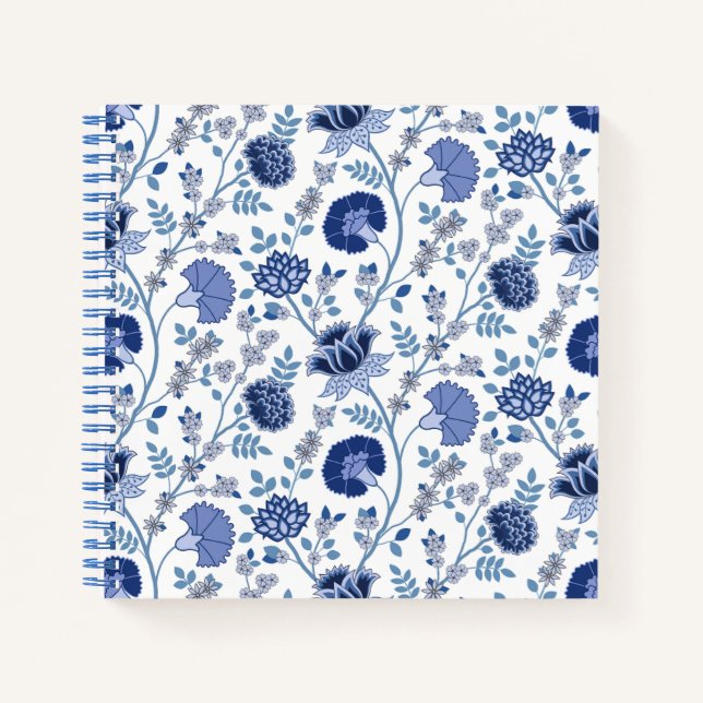 Cuaderno Blues del patrón floral jacobeo en blanco (Anverso)