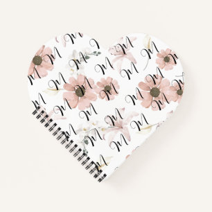 Cuaderno Blush de Flores Rosadas Acuarela Monograma de Arte