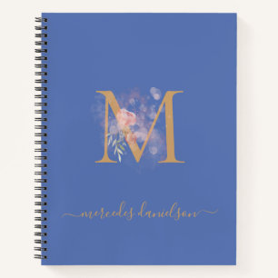 Cuaderno Blush Floral Dorado Monogramado Periwinkle Moderno
