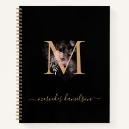 Cuaderno Blush Floral Monogramado Dorado y Negro Moderno