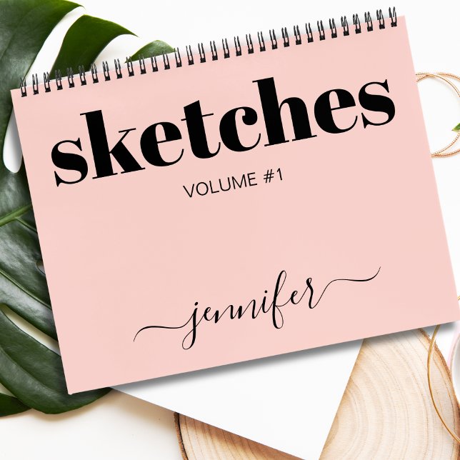 Cuaderno Blush Pink Black Personalized Sketchbook Name  (Subido por el creador)