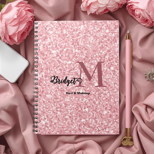 Cuaderno Blush Pink brillo Monograma cabello y maquillaje (Subido por el creador)