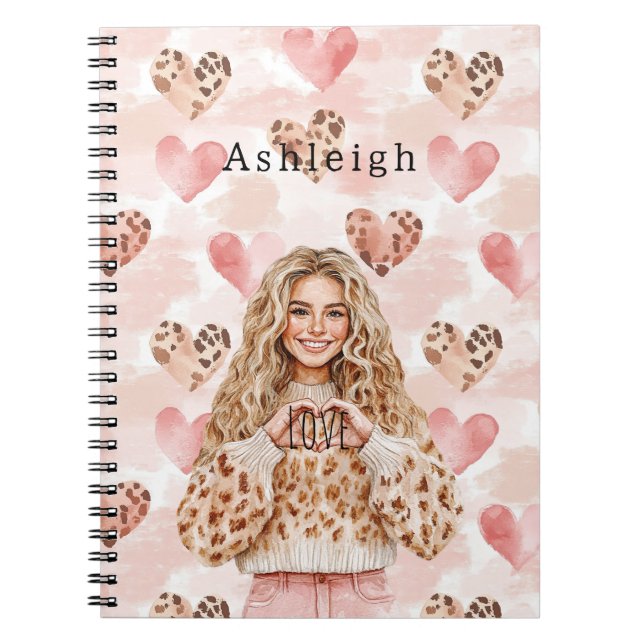 Cuaderno Blush Pink Cream Leopard Hearts (Frente)