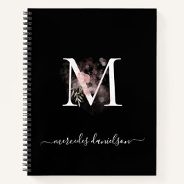 Cuaderno Blush Pink Floral Monograma Moderna Negra y Blanca