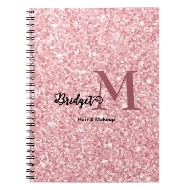 Cuaderno Blush Pink glitter Monogram hair and makeup (Frente)