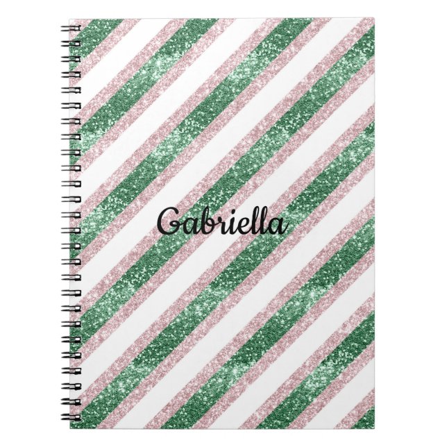 Cuaderno Blush Pink Green Glitter Stripes (Frente)