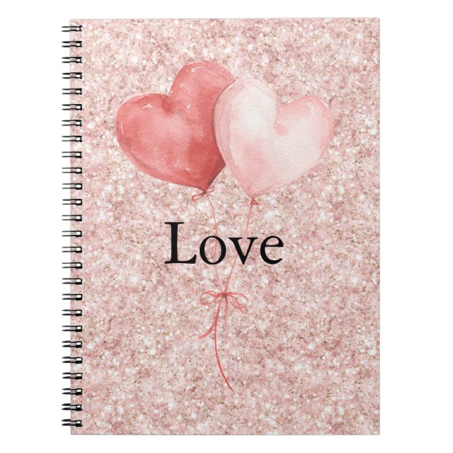 Cuaderno Blush Pink Heart Balloons Glitter   (Frente)