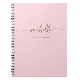 Cuaderno Blush Rosa Chic Moderno Nombre Monograma Escritura