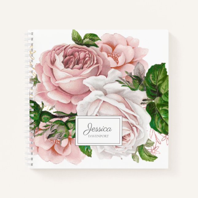 Cuaderno Blush Rosa Floral Antiguo Regla de Universidad (Anverso)
