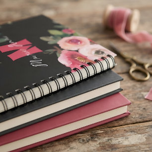 Cuaderno Blush Rosa Floral Monograma Personalizado Nombre
