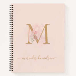 Cuaderno Blush rosa floral monograma transparente moderno