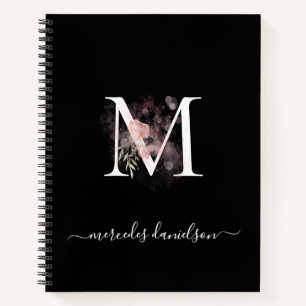 Cuaderno Blush Rosa Floral Monogramado Negro Blanco Moderno