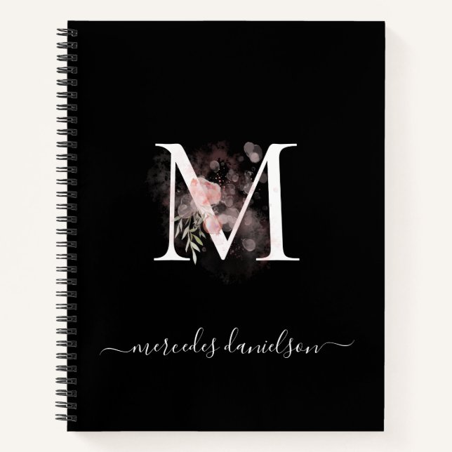Cuaderno Blush Rosa Floral Monogramado Negro Blanco Moderno (Anverso)