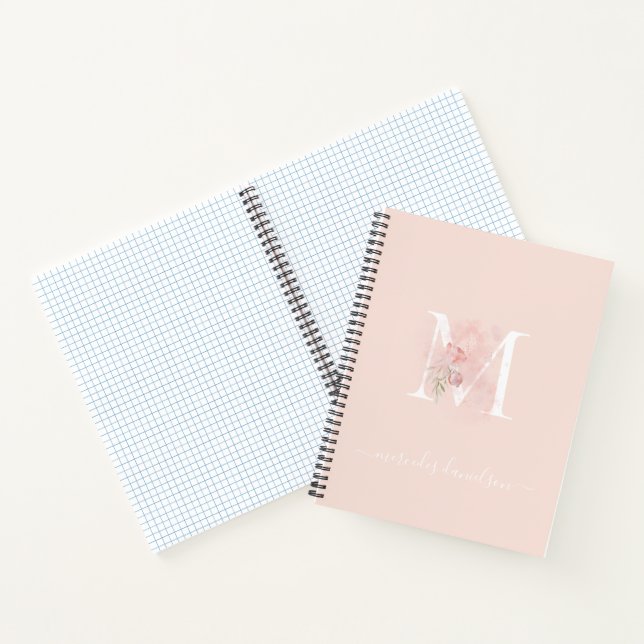 Cuaderno Blush rosa floral monogramado transparente moderno (Interior)