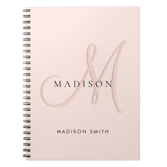 Cuaderno Blush Rosa Monograma Script Elegante (Frente)