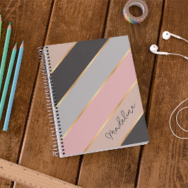 Cuaderno Blush rosa personalizado beige gris taupe raya