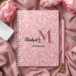 Cuaderno Blush rosa purpurina monograma cabello y maquillaj