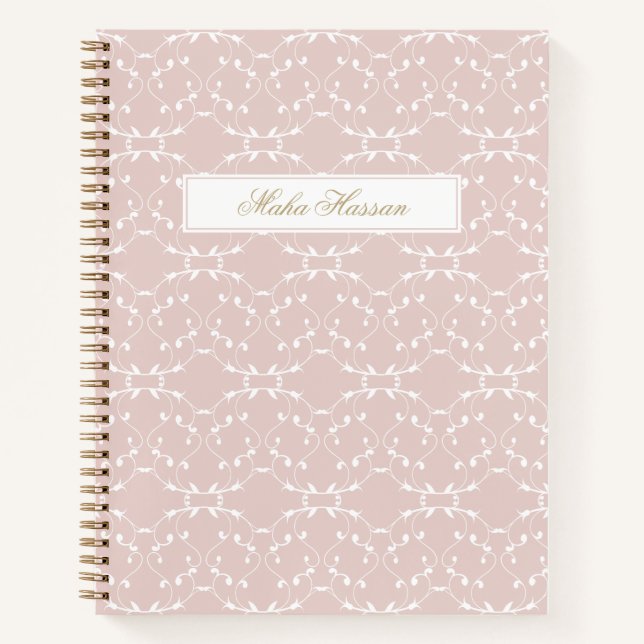 Cuaderno Blush Rose Vine Pattern Journal | Custom Name  (Anverso)