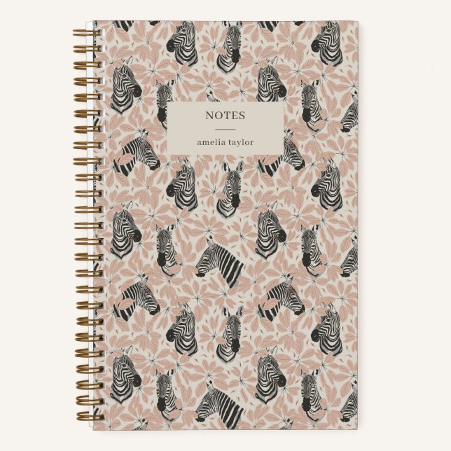 Cuaderno Blush Zebra Botanical Safari Notes Personalized (Anverso)